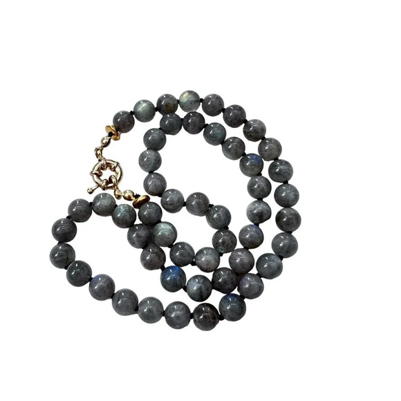 Genuine Labradorite Gemstone Bead Silk Knot Necklace NEW - Picture 9 of 10